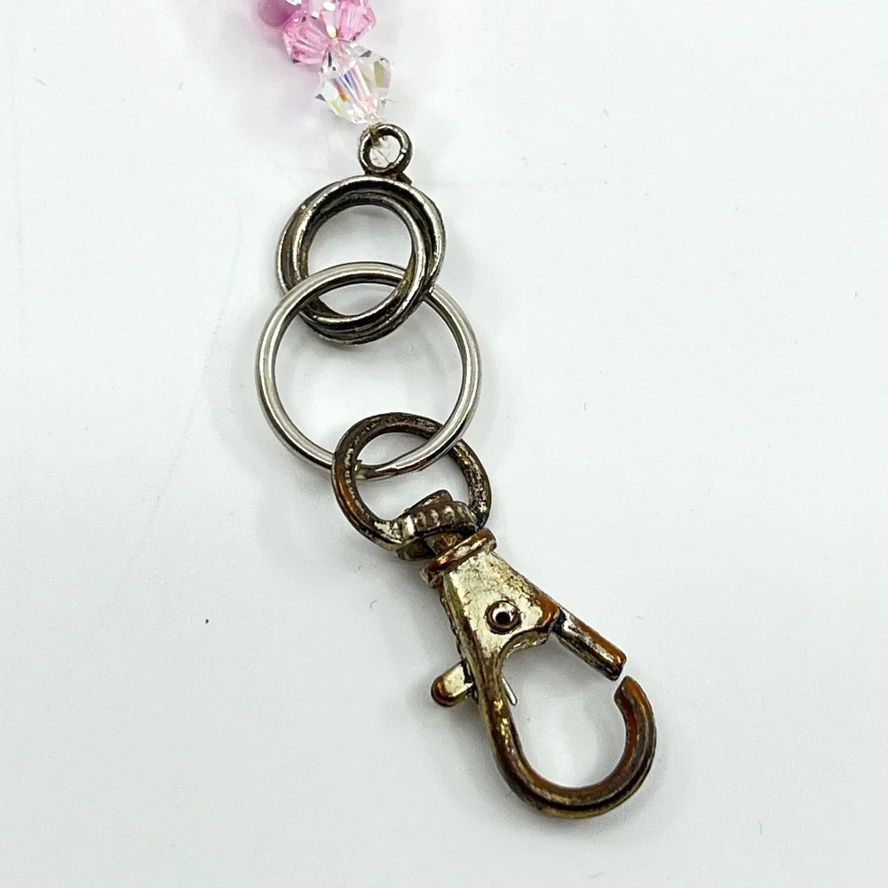 Vintage Y2K Pink Crystal Beaded‎ Lanyard Necklace ID Badge Holder Retro Boho